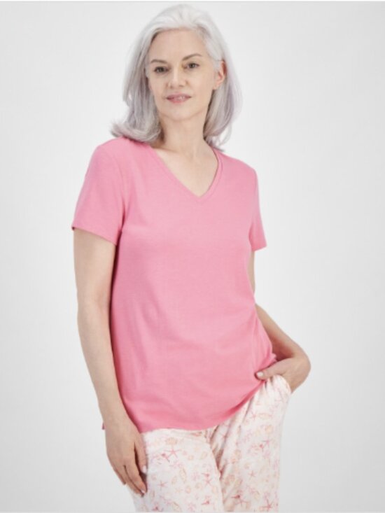 Charter Club Other - Charter Club Women's Solid V-Neck Short-Sleeve Sleepwear Top Pink Taffy S NWT